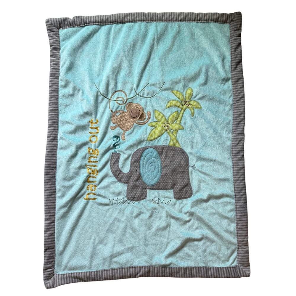 Koala Baby Hanging Out Monkey Elephant Blue Brown Sherpa Baby Blanket Lovey